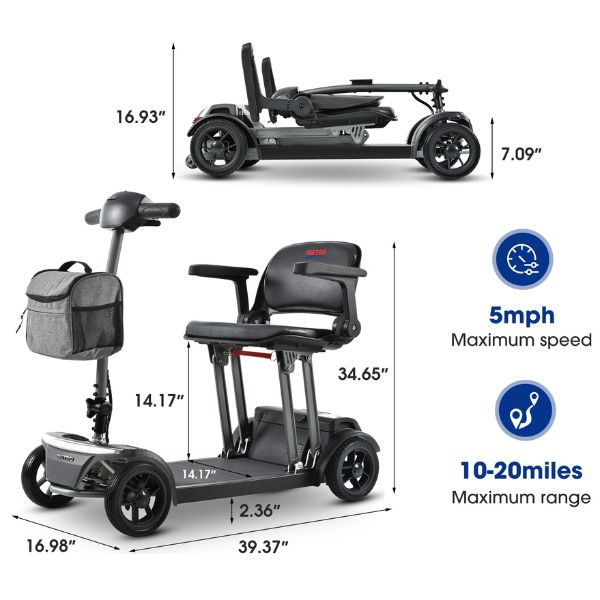 Metro Mobility Air Traveller Folding 4-Wheel Mobility Scooter Dimensions