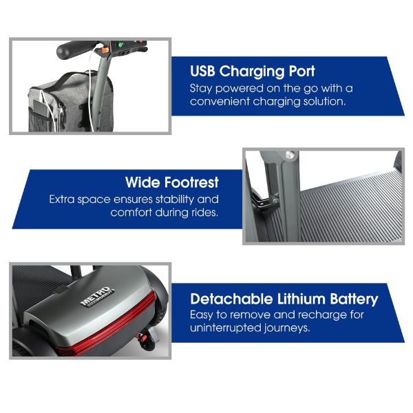 Metro Mobility Air Traveller Folding 4-Wheel Mobility Scooter Features 