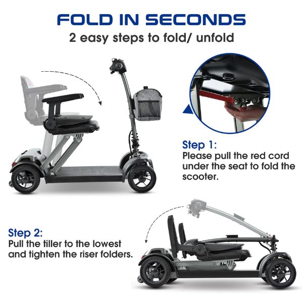 Metro Mobility Air Traveller Folding 4-Wheel Mobility Scooter Showing How to Fold