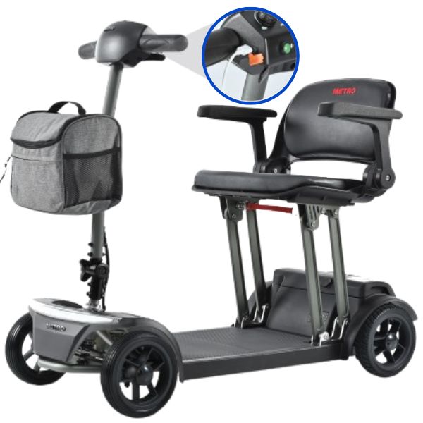 Metro Mobility Air Traveller Folding 4-Wheel Mobility Scooter Showing the USB Port