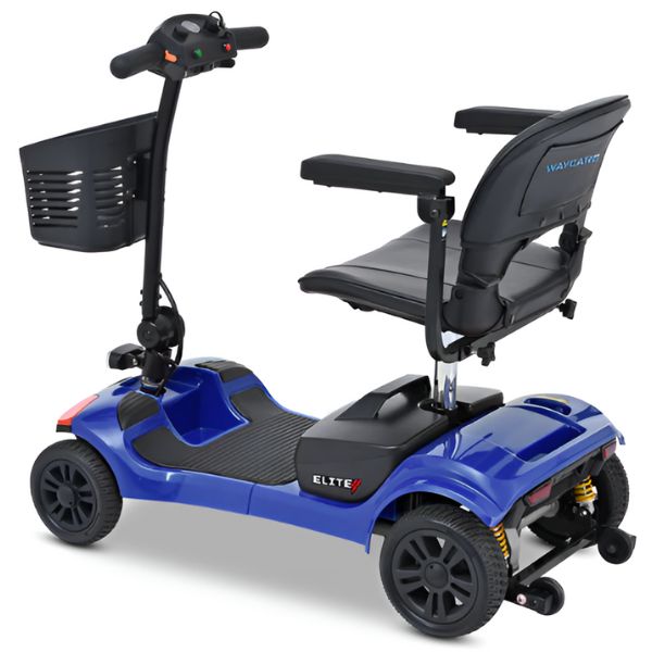 Metro Mobility Elite 4 Portable 4-Wheel Mobility Scooter in Blue Color Upper Left Side View