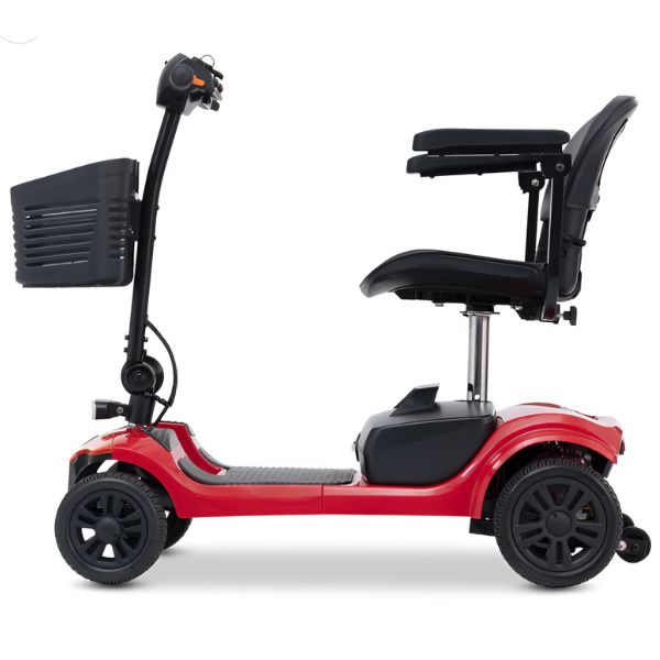 Metro Mobility Elite 4 Portable 4-Wheel Mobility Scooter in Red Color Left Side View
