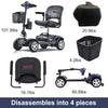 Image of Metro Mobility Max Sport Portable 4-Wheel Mobility Scooter in Blue Color Disassembled View with Per Piece Weights