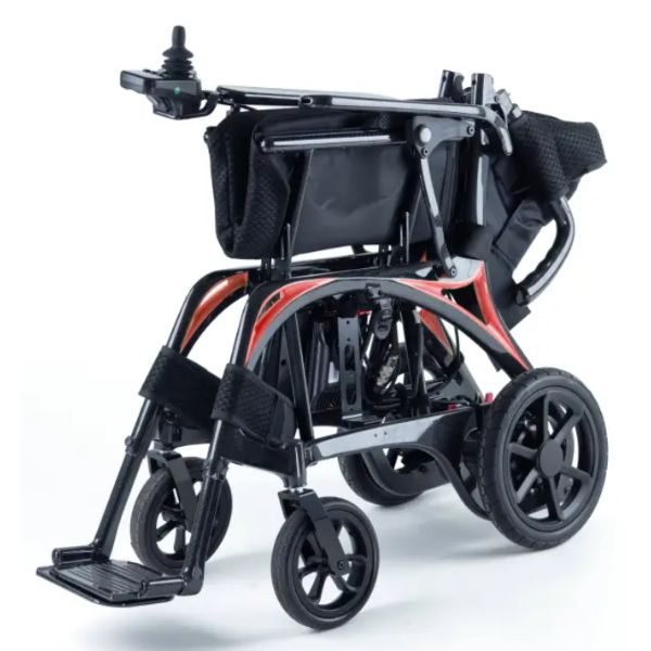 Monarch Mobility Ezi Fold Carbon Ultra-Lightweight Folding Electric Wheelchair in Folding Positon