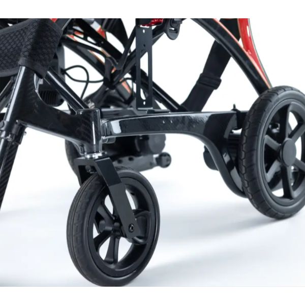 Monarch Mobility Ezi Fold Carbon Ultra-Lightweight Folding Electric Wheelchair Showing the Frame and Wheels