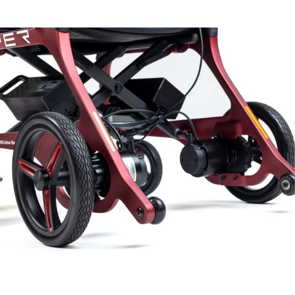 Monarch Mobility Flyer Ultra-Lightweight Folding Power Chair Showing the Red Frame