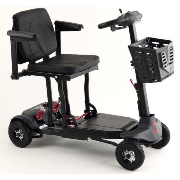 Monarch Mobility Genie Auto Folding Mobility Scooter on a clean white studio background.