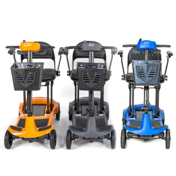 Monarch Mobility Genie Ultralight Ultra-Portable Folding Scooter in Orange, Gray and Blue