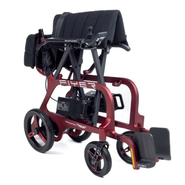 Monarch Mobility Flyer Ultra-Lightweight Folding Power Chair in Red Folding Position