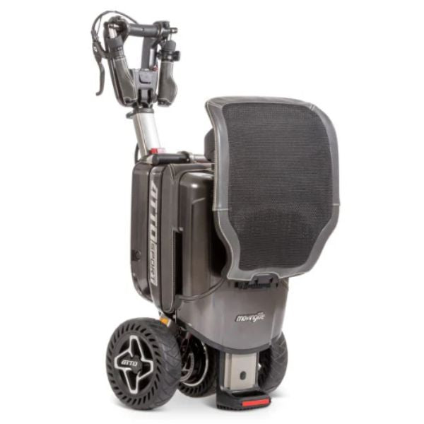Moving Life Luxury Orthopedic Backrest Leather  Shown on the Folded Atto Scooter