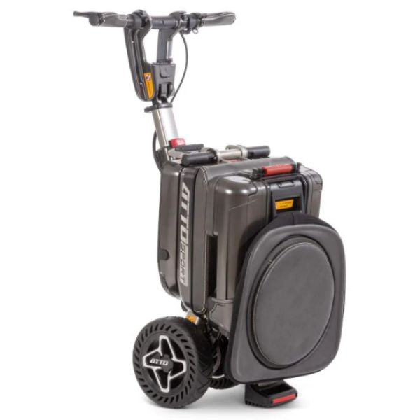 Moving Life Luxury Swivel Seat Leather Shown with the Folded Atto Scooter