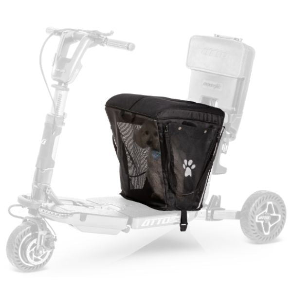 Moving Life Pet Carrier and Cushion Black Shown Being Used together with the Atto Scooter 2