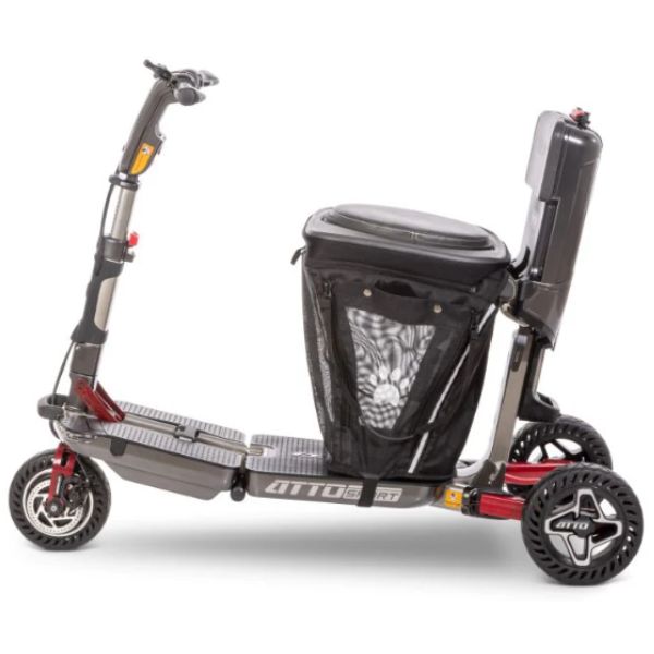 Moving Life Pet Carrier and Cushion Black Shown Being Used together with the Atto Scooter Side View