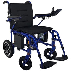 Oracle Lightweight Folding Power Wheelchair Shown in Caribbean Blue Color Frame