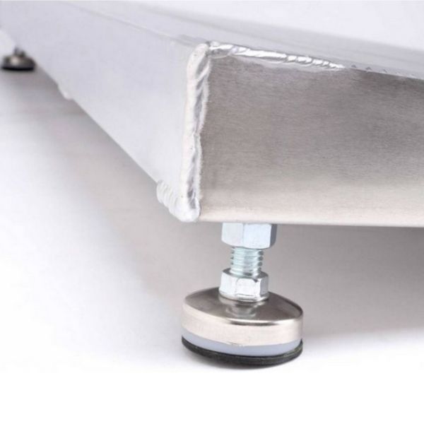 Metal foot of the ramp with a screw on a white background
