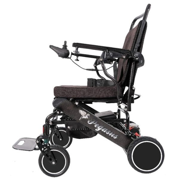 Pegasus Carbon Fiber Folding Electric Wheelchair With Remote Control In Carbon Fiber Frame Left Side View