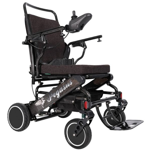 Pegasus Carbon Fiber Folding Electric Wheelchair With Remote Control In Carbon Fiber Frame Right Angled View