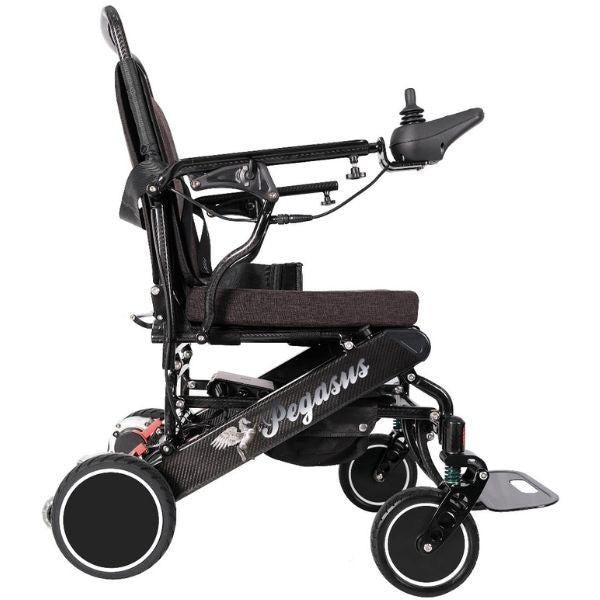Pegasus Carbon Fiber Folding Electric Wheelchair With Remote Control In Carbon Fiber Frame Right Side View