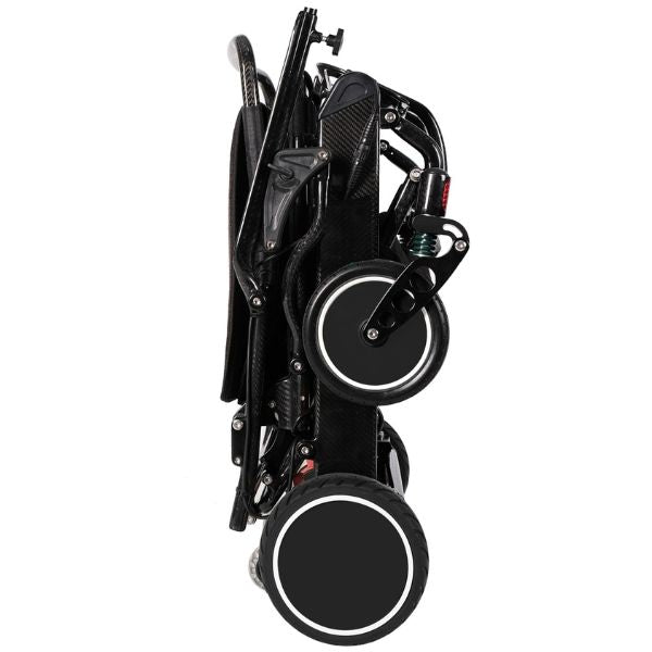 Pegasus Carbon Fiber Folding Electric Wheelchair With Remote Control In Carbon Fiber Frame Side Folded View