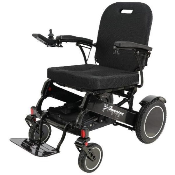 Pegasus Plus Heavy Duty Folding Electric Wheelchair Shown in Black Carbon Fiber Frame
