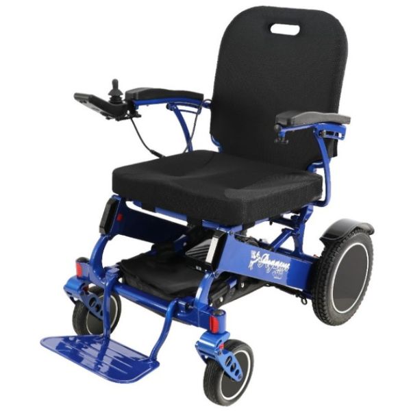 Pegasus Plus Heavy Duty Folding Electric Wheelchair Shown in Blue Color Frame
