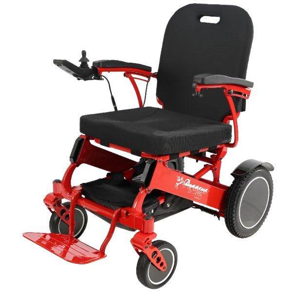 Pegasus Plus Heavy Duty Folding Electric Wheelchair Shown in Red Frame