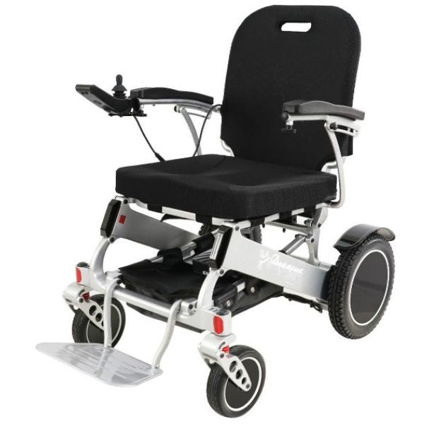 Pegasus Plus Heavy Duty Folding Electric Wheelchair Shown in Silver Frame
