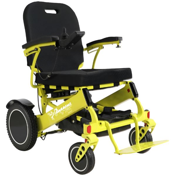 Pegasus Plus Heavy Duty Folding Electric Wheelchair Shown in Yellow Frame