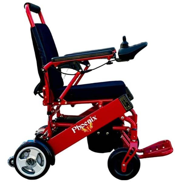 Phoenix Portable and Light Electric Wheelchair in Red Frame Side View 
