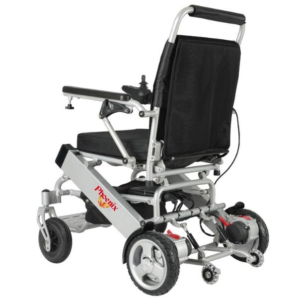 Phoenix Portable and Light Electric Wheelchair in Silver Frame Left UpSide View 