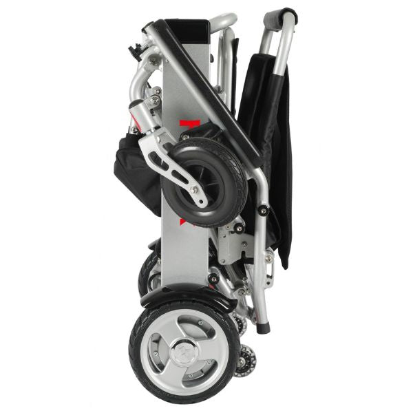 Phoenix Portable and Light Electric Wheelchair in Silver Frame Side Folded View 