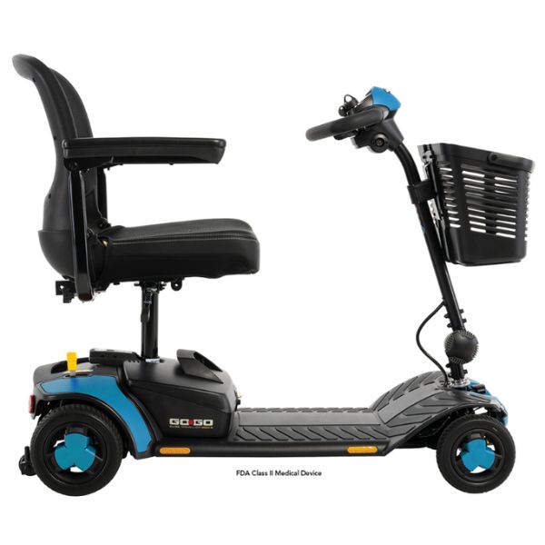 Pride Go-Go Elite Traveller Gen 3 4-Wheel Scooter Blue Color in Right Side View