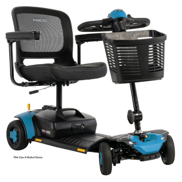 Pride Go-Go Elite Traveller Gen 3 4-Wheel Scooter Blue Color in Right Angle View