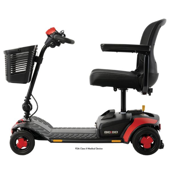 Pride Go-Go Elite Traveller Gen 3 4-Wheel Scooter Red Color in Left Side View