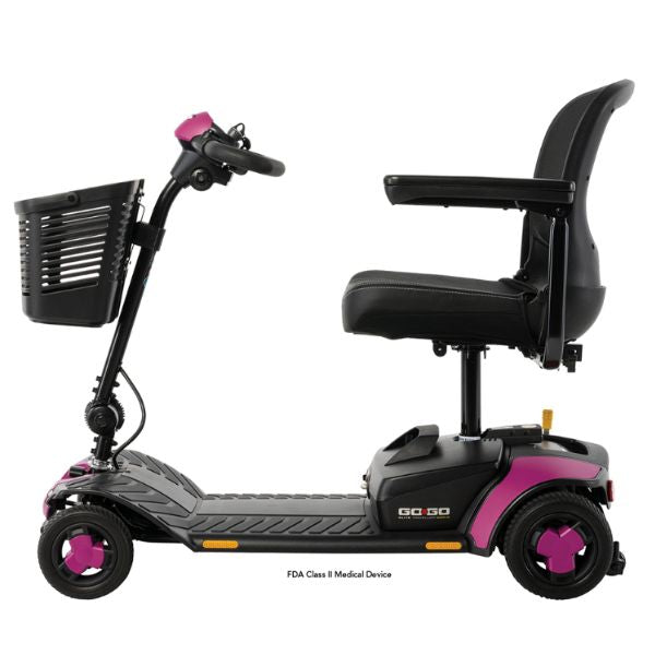 Pride Go-Go Elite Traveller Gen 3 4-Wheel Portable Mobility Scooter Sugar Plum Color in Left Side View
