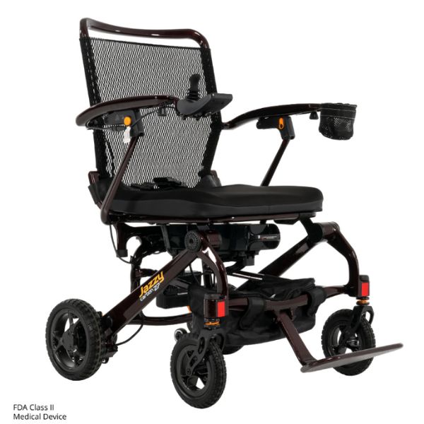 Pride Jazzy Carbon 27 Folding Power Wheelchair Cherry Black in Right Angle View