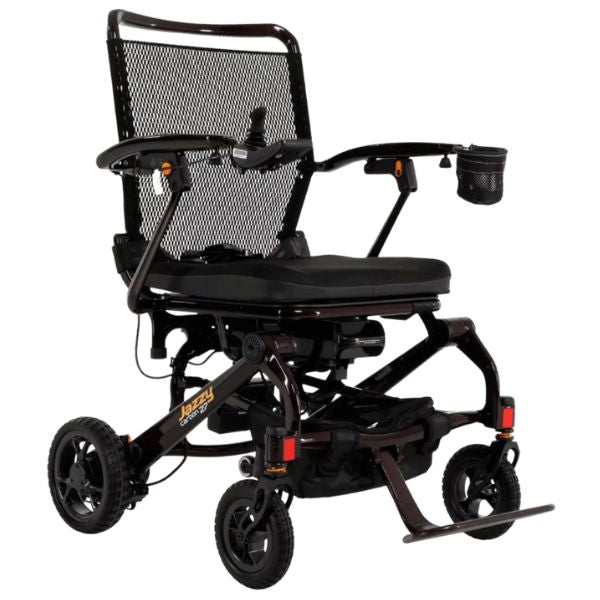 Pride Jazzy Carbon 27 Folding Power Wheelchair Black in Right Angle View