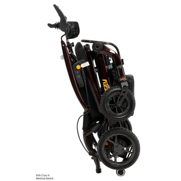 Pride Jazzy Carbon 27 Folding Power Wheelchair Cherry Black in Folding Position