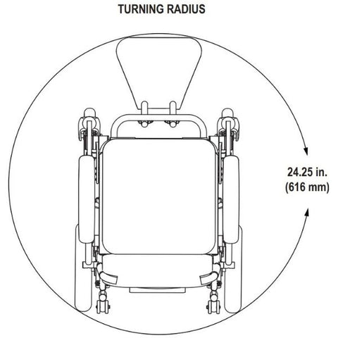 Pride Jazzy Passport Folding Power Chair Turning radius Measurement