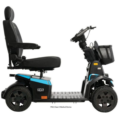 Pride Mobility PX4 4-Wheel Mobility Scooter Peacock Blue Color Side View