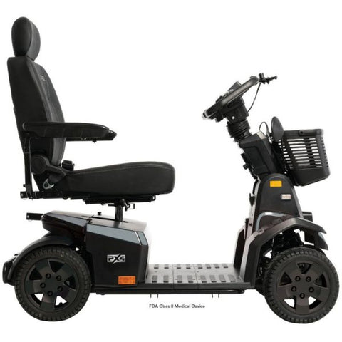 Pride Mobility PX4 4-Wheel Mobility Scooter Satin Aluminum Color Side View