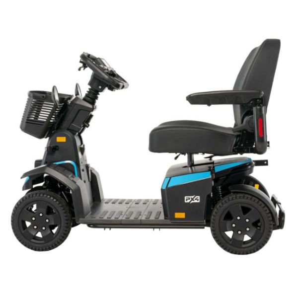 PX4 Wide Seat 4-Wheel Mobility Scooter Right Side View in Blue