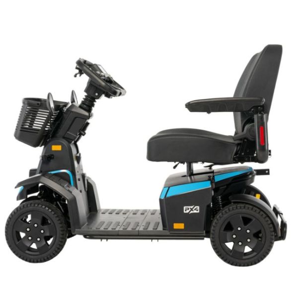 PX4 Wide Seat 4-Wheel Mobility Scooter Right Side View in Blue