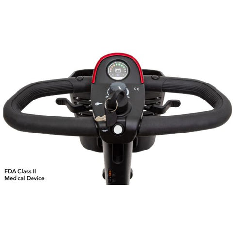 Pride  Go-Go Sport 4-Wheel Scooter With EZ Turn S74 Showing its Control Panel and Wrap Around Hand Grip