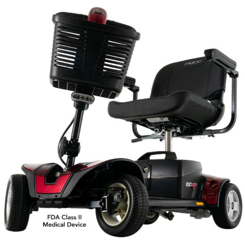 Pride  Go-Go Sport 4-Wheel Scooter With EZ Turn S74 in Red Color with the Front Tires Ready for Turning