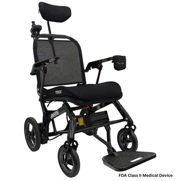 Pride Jazzy Ultra Light Portable Power Chair with Headrest and Attendant Bracket Handle