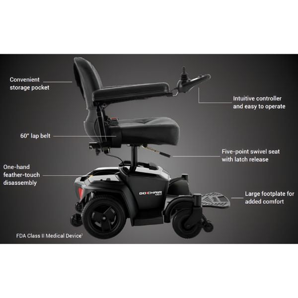 Pride Mobility Go-Chair MED Portable Power Chair Features with new remote