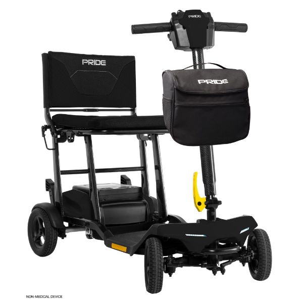 Pride Mobility Go-Go Super Portable SC15 4-Wheel Mobility Scooter in black.