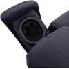 Image of Pride Mobility Sitting Pretty Evolution 3-Position Lift Chair LC-435 In Cosi-Blue Diamond Fabric with the  Pull Out Arm Rest on the Left Side of the Chair Showing the Cup Holder