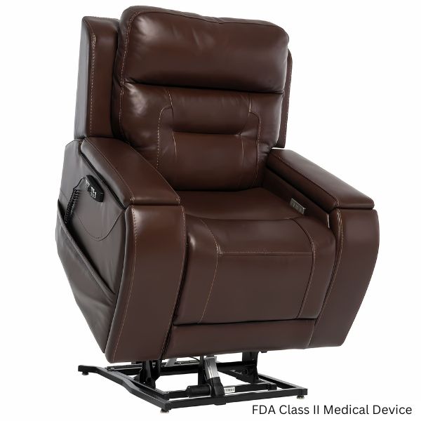 Pride Mobility VivaLift Premier Lift Chair PLR-5900 in Sorrento Coffee Fabric Lifted View
